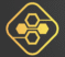 Yellow geometric crypto logo with hexagons inside a rounded diamond shape on a dark gradient background.